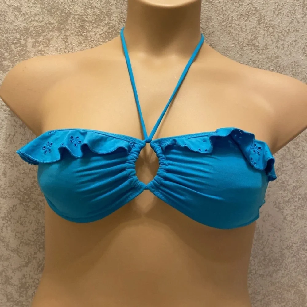Hollister White and Blue Eyelet Ruffle Bikini Set
